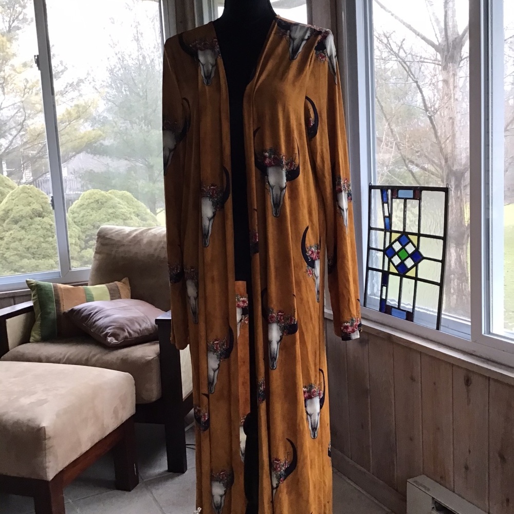 NWOT, Acid wash duster, bull skull, mustard,